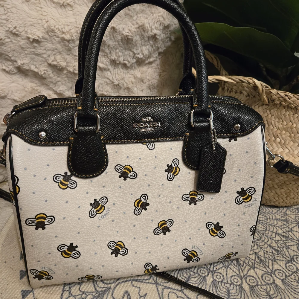 Coach Mini Bennet Black and Cream Bee Print Satchel - Picture 1 of 1